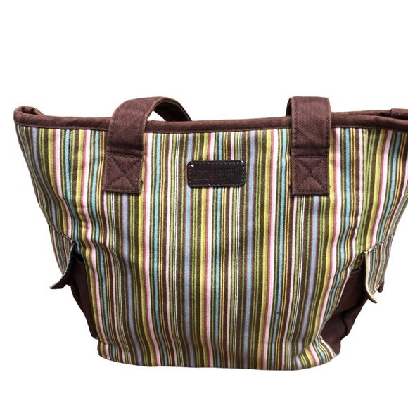 Lot of 3 Longaberger 2 Lunch Totes 1 Matching Clutch Fabric Lined Stripes VGC - Picture 2 of 11